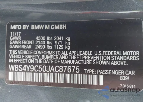 2018 BMW M4 z USA, uszkodzony, nr VIN WBS4Y9C50JAC87675